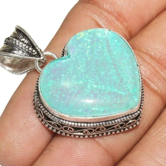 AUSTRALIAN TRIPLET OPAL HEART PENDANT STERLING CHAIN 100% ARTISAN NEWHANDCAFTED - Picture 9 of 10